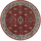 RUGGABLE Washable Vintage Area Rug – Verena Amber Red 6 ft Round, Stain-Resistant, Non-Slip – Medium Machine Washable Rugs for Living Room, Bedroom, Hallway, Entryway & Office–with Standard Pad