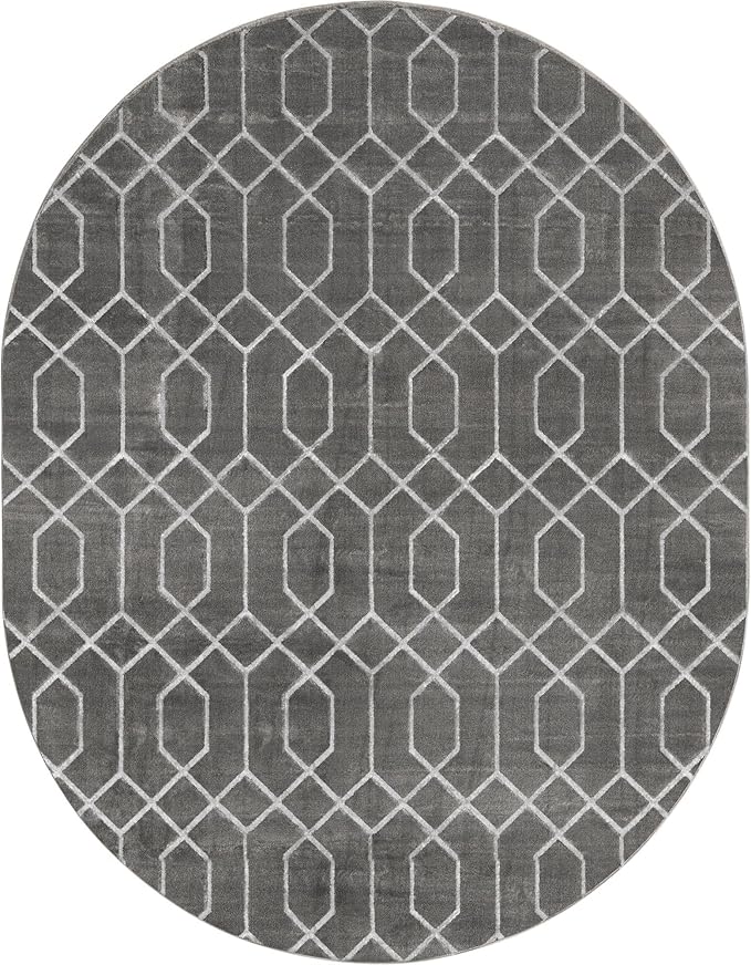 Unique Loom Marilyn Monroe Glam Collection Area Rug - Trellis (7' 10' x 10' Oval, Gray Silver/ Silver)