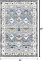 Dripex Vintage Washable Area Rug - 5x8 Distressed Rugs for Living Room Bedroom Oriental Medallion Floral Print Carpet Low-Pile Indoor Soft Non-Slip Accent Rug Farmhouse Office Home Decor