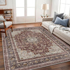 Washable Area Rug 4'x6' Traditional Floor Cover Foldable Thin Rugs Retro Kitchen Indoor Distressed Non Slip Carpet Floral Print Mat Bedroom Living Room