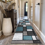 Rugshop Contemporary Modern Boxes for Home Office,Living Room,Bedroom,Kitchen Non Shedding Runner Rug 2'7" x 10' Blue