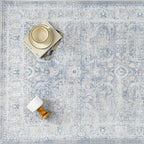 9x12 Blue Area Rug for Living Room Bedroom Neutral Soft Non Slip Rug Low Pile Vintage Distressed Large Carpet for Dining Room Nursery Office Indoor