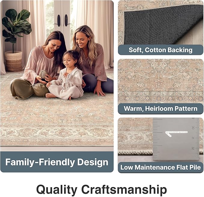 Well Woven Asha Rome Beige Cream 5'3" x 7'3" Area Rug - Oriental Floral Pattern, Easy Clean, Floor-Friendly Backing - for Living Room, Bedroom, and Dining Room