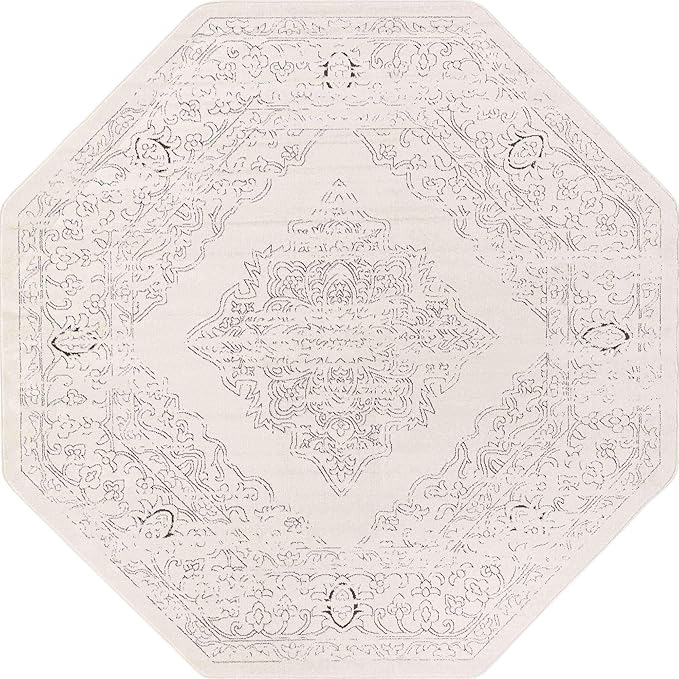 Unique Loom Isabella Collection Area Rug - Rossellini (7' 10" Octagon, White/ Black)