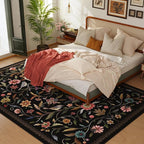 Vintage Medallion Floral Area Rugs 8x10 Clearance, Machine Washable Non-Slip, Low Pile Soft Large Carpet for Living Room, Bedroom, Dining Room, Farmhouse, Kids Playroom, Office | Black