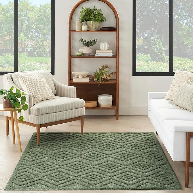 Nourison Home Versatile Green 4' x 6' Area Rug - Easy Clean, Non Shedding, Bed Room, Living Room, Dining Room, Kitchen (4' x 6')