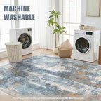 Area Rug Living Room Rugs - 5x7 Washable Soft Indoor Neutral Modern Abstract Low Pile Rug Carpet for Bedroom Dining Room Farmhouse Home Office - Blue Brown