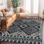 Rugshop Southwestern Black and White Tribal Area Rug – Geometric Diamond Pattern Carpet for Living Room, Bedroom, or Entryway – Boho Rustic Soft Floor Decor 5' x 7' Black