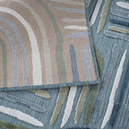 CAMILSON Indoor Outdoor Rug, Aqua 5x7 Geometric Arch Striped Area Rugs for Patio and Home Areas, Easy-Cleaning Non-Shedding Living Room, Garden and Deck Washable Outside Carpet (5 x 7)