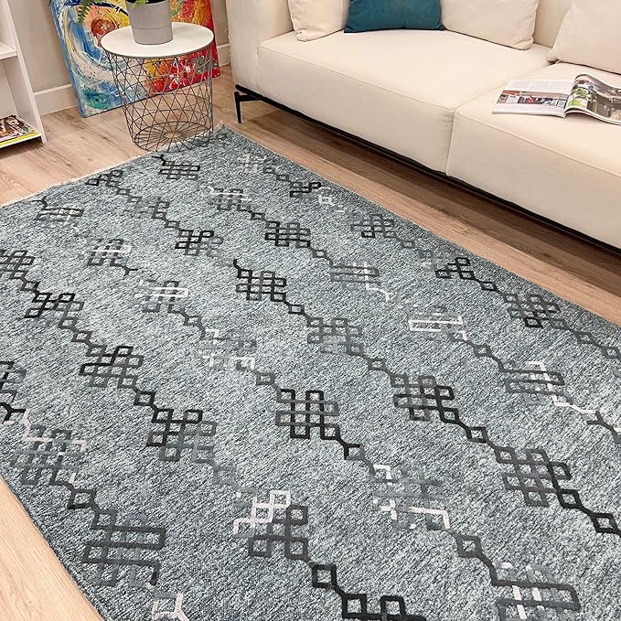 Alfa Rich 7x10 Bluish Gray Washable Area Rugs for Living Room Bedroom Kitchen Decor Cotton Rug