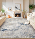 8x10 Area Rugs Machine Washable - Modern Abstract Large Rugs for Living Room Soft Anti-Skid Thin Carpet for Bedroom, Under Dining Table, Nursery, Farmhouse,Home Office (8'x10' Beige Blue)