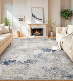 8x10 Area Rugs Machine Washable - Modern Abstract Large Rugs for Living Room Soft Anti-Skid Thin Carpet for Bedroom, Under Dining Table, Nursery, Farmhouse,Home Office (8'x10' Beige Blue)