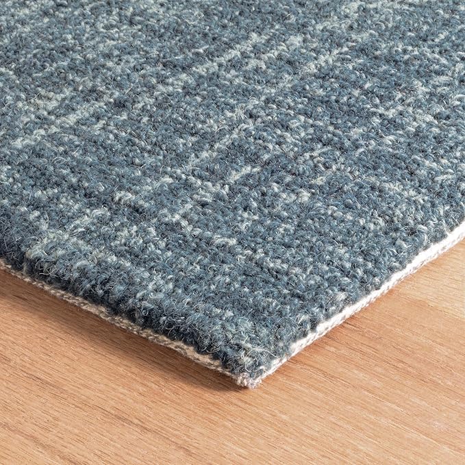 Dash and Albert Crosshatch Denim Hand Micro Hooked Wool Rug, 7.5 X 9.5 Feet, Blue Solid Pattern - Premium Luxury Hotel Quality Soft Breathable Hypoallergenic Machine Washable Easy Care All Season