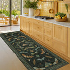 Washable Insect 2x6 Runner Rug for Hallway- Stain Resistant Kitchen Runners, Floral Whimsical Indoor Floor Mat for Bathroom, Soft Non Slip with Rubber Backed, Dark Green