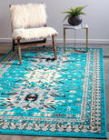 Unique Loom Taftan Collection Border Geometric Tribal Inspired Design Area Rug (2' 2 x 3' 0 Rectangular, Turquoise/ Gray)