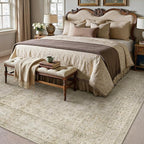 HUGEAR Retro Beige Area Rug 6x9 Machine Washable Living Room Rugs Distressed Vintage Floral Low Pile Carpet Bedroom Office Dining Room Laundry Room Non Slip Soft Lightweight