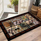 Rustic Cabin Area Rug 4x5ft, Animal & Moroccan Plaid Pattern Vintage Boho Carpet, Stain-Resistant Pet-Friendly & Non-Slip Low Pile for Living Room, Bedroom, Dining Room