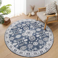 VK VK·LIVING Round Washable Rug 5'Ft Vintage Machine Washable Area Rugs with Non Slip Round Rugs for Living Room Bedroom Traditional Woven Carpet Stain Resistant Dining Home Office Boho Rug (Navy)