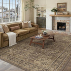 6x9 Brown Washable Vintage Area Rug for Living Room Bedroom Soft Tranditional Non Slip Large Throw Rug Lightweight Floral Low Pile Distressed Carpet Office Playroom Dining Laundry Room