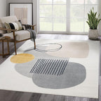 Abani Rugs Cream and Gray 5’3” x 7’6” (5'x8') Mid-Century Rug with Circles and Lines. Neutral Tones of Cream, Gray and a pop of Yellow. Minimalistic Design Turkish Stain Resistant Area Rug.