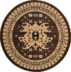 Unique Loom Taftan Collection Border Geometric Tribal Inspired Design Area Rug (8' 0 x 8' 0 Round, Brown/ Tan)
