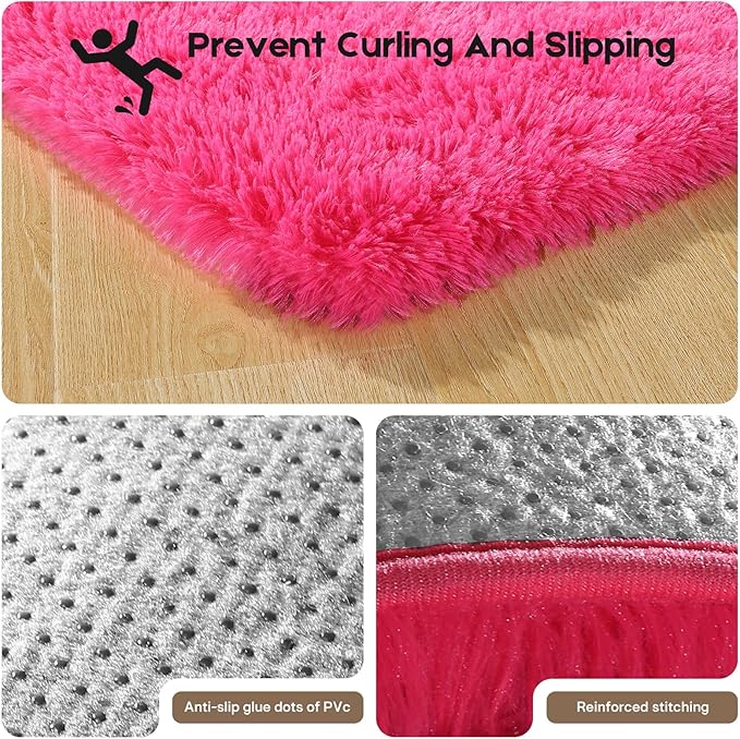 Area Rugs 9x12 Living Room, Fluffy Large Rugs for Bedroom, Soft Shag Fuzzy Non-Slip Carpet for Kids Boys and Girls Nursery Room Dorm Indoor Home Decor (Hot Pink, 9ft x 12ft)
