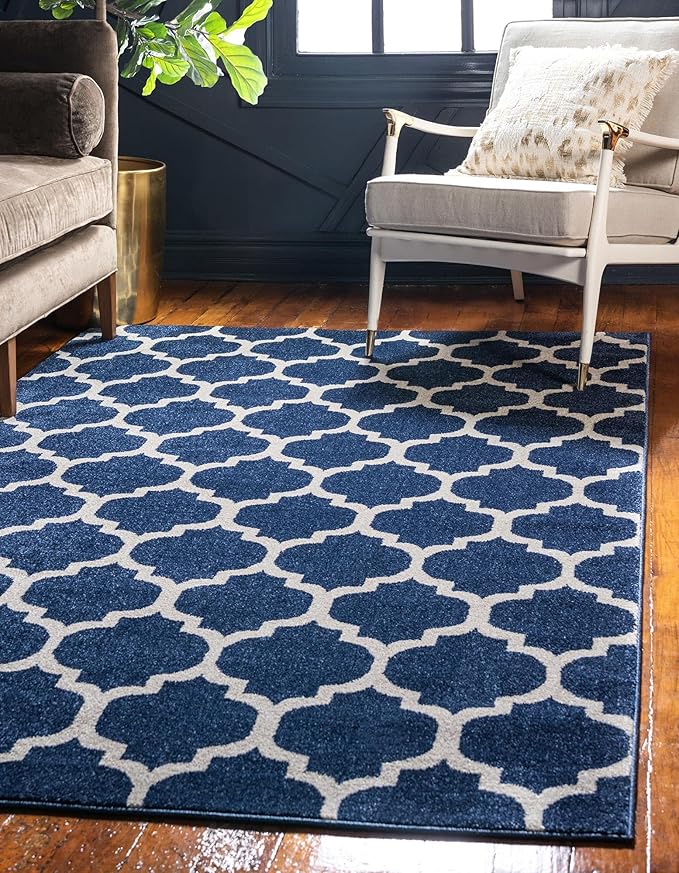 Rugs.com Lattice Collection Rug – 7' x 10' Dark Blue Medium Rug Perfect for Bedrooms, Dining Rooms, Living Rooms
