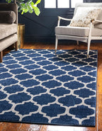 Rugs.com Lattice Collection Rug – 9' x 12' Dark Blue Medium Rug Perfect for Living Rooms, Large Dining Rooms, Open Floorplans