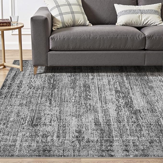 3x5 Area Rug Living Room Rugs - Washable Neutral Modern Abstract Soft Thin Rug Indoor Floor No Slip Rug Carpet for Bedroom Under Dining Table Home Office Decor - Dark Gray