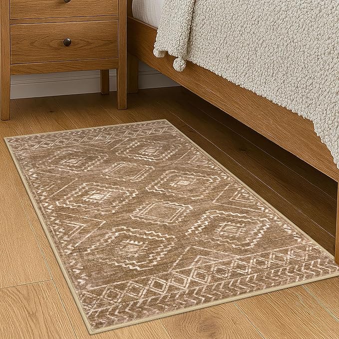 KILOCOCO Boho Entryway Rug 2x3 Printed Small Area Rug Indoor Door Mat Machine Washable Kitchen Rugs Super Soft Non Slip Throw Rugs for Bedroom Entrance Geometric Laundry Room, Yellow Brown Orange