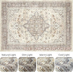 10x12 Area Rug Living Room: Washable Boho Large Neutral Vintage Soft Rugs Stain Resistant Farmhouse Non Slip Indoor Floor Carpet for Bedroom Nursery Kids Playroom Office Dining Room- Beige Brown