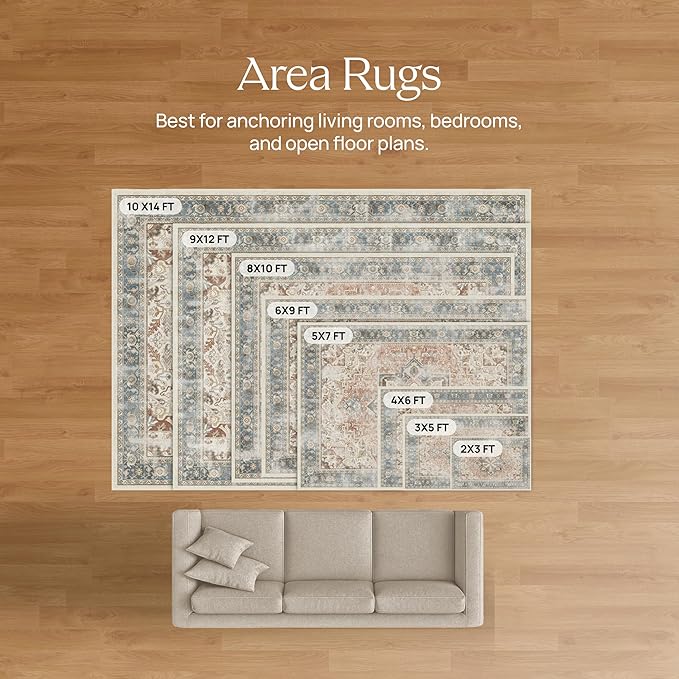 RUGGABLE Washable Vintage Area Rug – Sarrah Coral 6x9, Stain-Resistant, Non-Slip – Medium Machine Washable Rugs for Living Room, Bedroom, Hallway, Entryway & Office–with Cushioned Pad