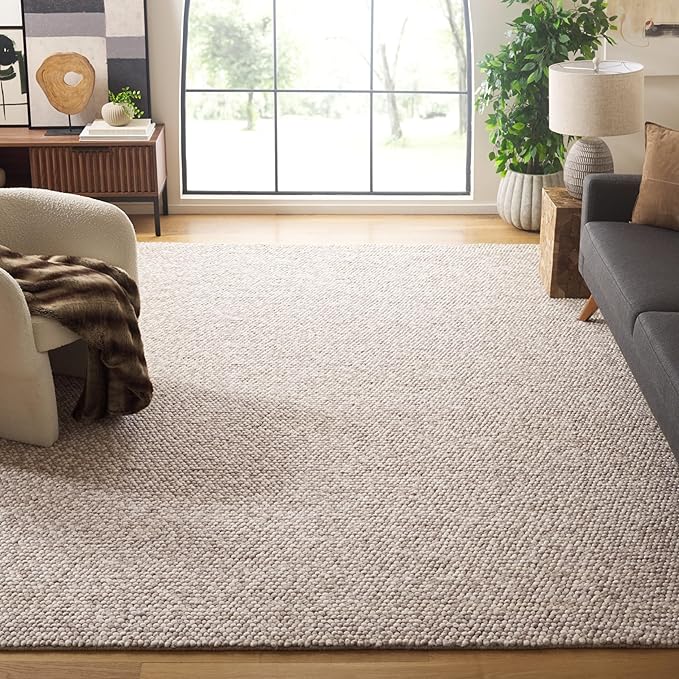 Safavieh Natura Collection Area Rug - 11' Square, Beige, Handmade Wool Blend, Textured Design, Ideal for Living Room, Bedroom, Dining Space (NAT620B)