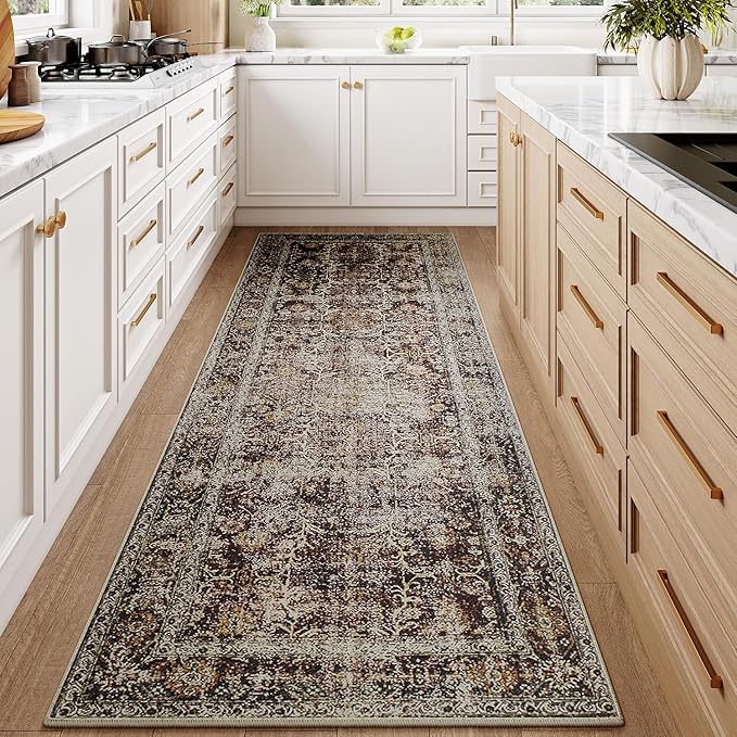 Rust Red Runner Rug 2x12 Vintage Area Carpet Hallway Long Indoor Kitchen Washable Living Room Low Pile Traditional Distressed Retro Accent Throw Rug Non Slip Laundry Bathroom Office