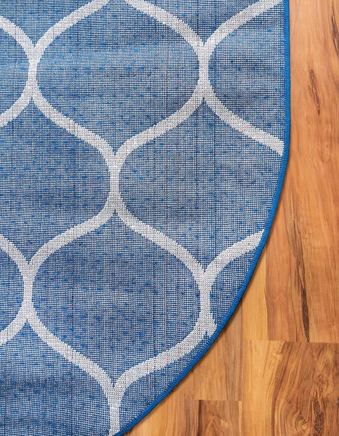 Rugs.com Lattice Frieze Collection Rug – 5' x 8' Oval Navy Blue Medium Rug Perfect for Living Rooms, Large Dining Rooms, Open Floorplans