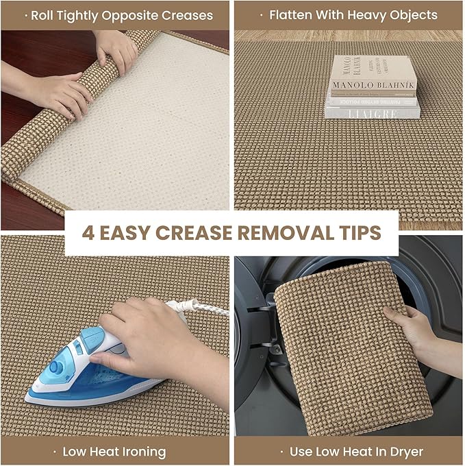 IOHOUZE Washable Runner Rug 3x8 Non Slip Rubber Backed Wide Hallway Runner Entryway Runner Indoor, Woven Kitchen Rugs Cotton Floor Carpet for Hall Entrance Bedroom, Orange/Tan/Brown