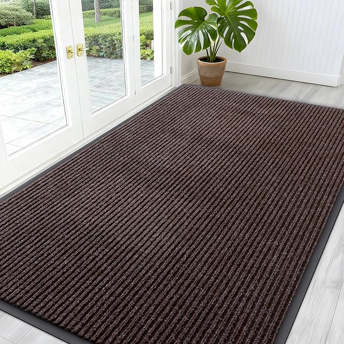 OLANLY Front Door Mat Indoor Outdoor Entrance, Waterproof Heavy Duty Doormat, Fade Resistant, Low Profile, Easy Clean Patio Porch Welcome Floor Mats for Entry, 59x30, Tan