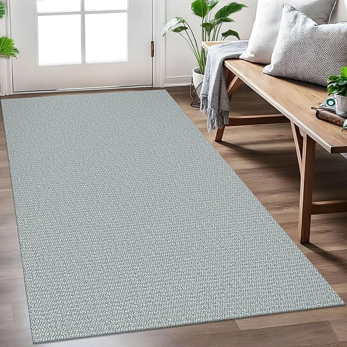 EARTHALL Washable Area Rug 3x5 Ft Non Slip Rugs for Entryway, Non Slip Braided Throw Rugs Door Mat Indoor Outdoor Entrance, Cotton Woven Carpet for Kitchen Foyer Front Door, Turquoise/Gray