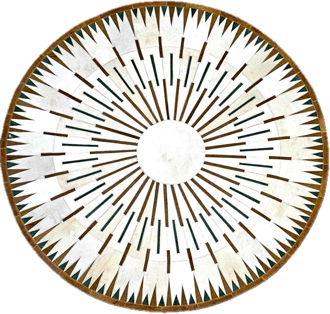 Sn Alef Home Round Designer Rug for Living Room | Handcrafted Black & White Boho Floor Carpet | Modern Ethnic Circular Mat for Home Décor & Meditation Space (White_7x7)