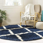 SAFAVIEH Dallas Shag Collection Area Rug - 10' Round, Navy & Ivory, Trellis Design, Non-Shedding & Easy Care, 1.5-inch Thick Ideal for High Traffic Areas in Living Room, Bedroom (SGD257N)