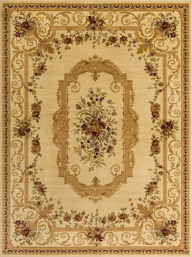 Rugs.com Chateau Collection Rug – 9' x 12' Cream Medium Rug Perfect for Living Rooms, Large Dining Rooms, Open Floorplans