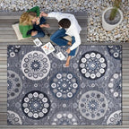 CAMILSON Indoor Outdoor Rug 10x14 Bohemian Medallion Floral Area Rugs for Indoor and Outdoor Patios Easy-Cleaning Non-Shedding Living Room Garden and Kitchen Washable Outside Carpet (10 x 14 / Navy)