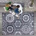 CAMILSON Indoor Outdoor Rug 9x12 Bohemian Medallion Floral Area Rugs for Indoor and Outdoor Patios Easy-Cleaning Non-Shedding Living Room Garden and Kitchen Washable Outside Carpet (9 x 12 / Navy)