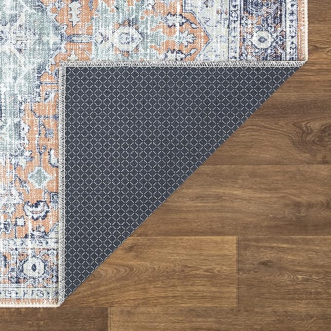 Bloom Rugs Washable Non-Slip 3' x 5' Rug - Peach/Blue Traditional Area Rug for Living Room, Bedroom, Dining Room, and Kitchen - Exact Size: 3' x 5'