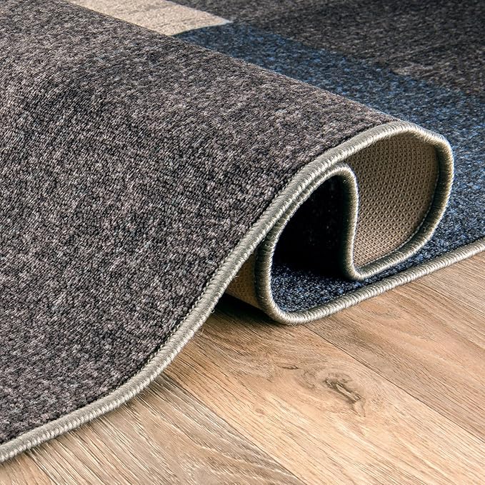Rugshop Modern Boxes Design Non-Slip (Non-Skid) Carpet for Hallway,Entryway,Kitchen Runner Rug 2' x 10' Blue
