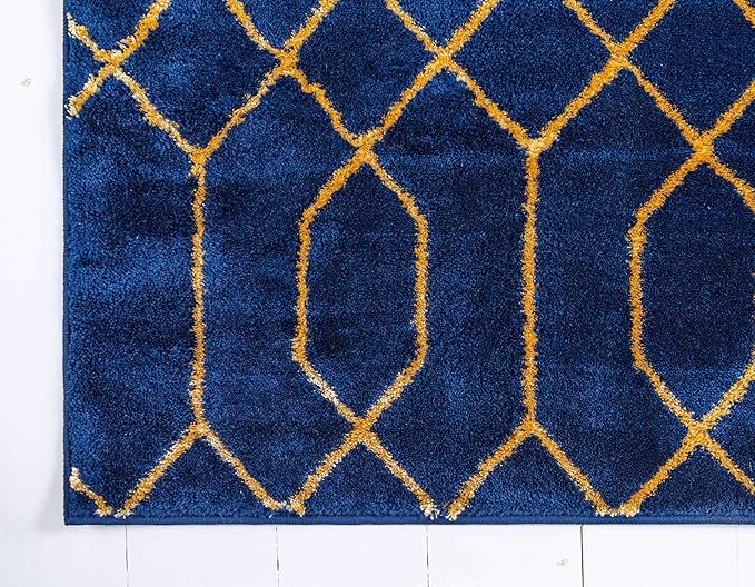 Marilyn Monroe Glam Collection Area Rug - Trellis (2' x 6' 1" Runner, Navy Blue Gold/ Gold)