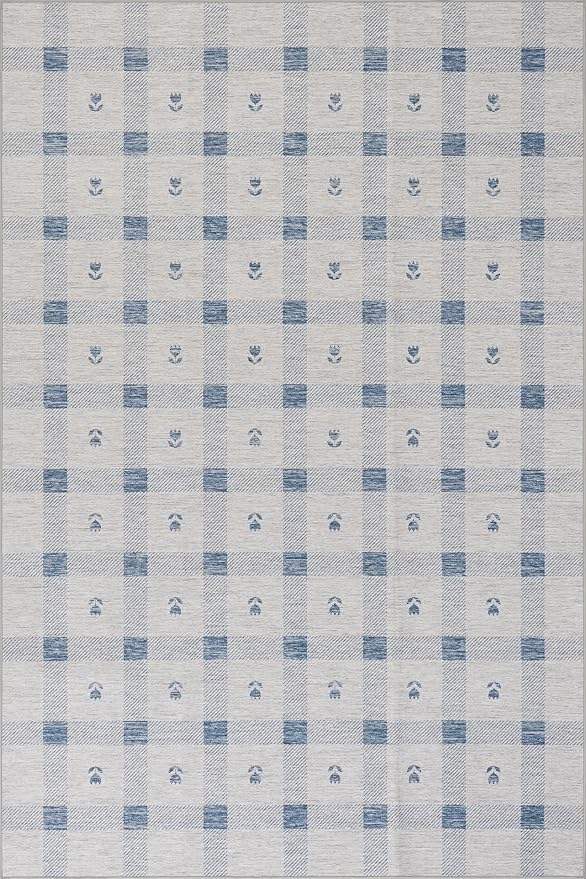 Dash & Albert Valen Plaid Blue Machine Washable Rug, 2 X 3 Feet, Blue/White Plaid Pattern