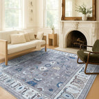 Fame Living Grey Oushak Rug, Modern, Vintage, Turkish, Eclectic, Floral, Pastel, Washable, Area Rugs for Living Room, Dining, Bedroom, Office, Entryway, Foyer, Playroom, Nursery, 5'x6'9"
