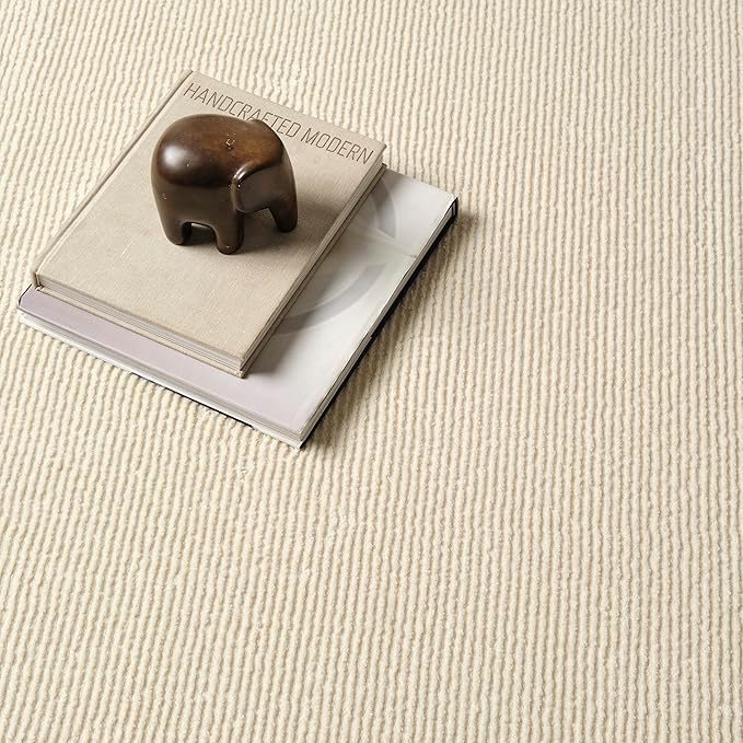 Revival Rugs Stripe 5'3"x8' Washable Area Rug for Living Room Bedroom - 100% Recycled Oeko-TEX Certified, Medium Pile, Beige, Cream