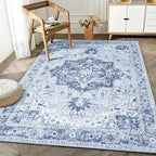 Bloom Rugs Washable Non-Slip 5' x 7' Rug - Gray/Blue Traditional Medallion Area Rug for Living Room, Bedroom, Dining Room, and Kitchen - Exact Size: 5' x 7'
